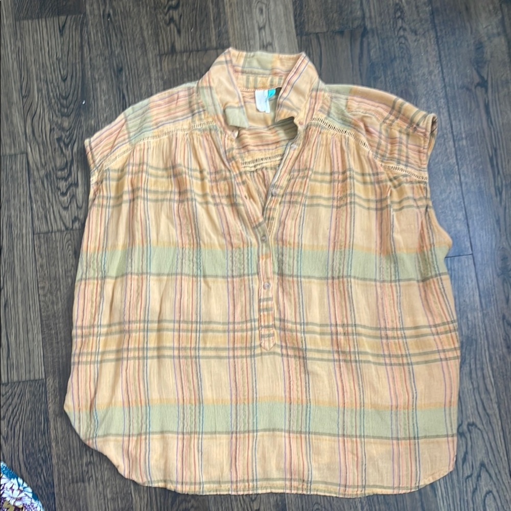 Anthropologie Plaid Blouse in Yellow and Green